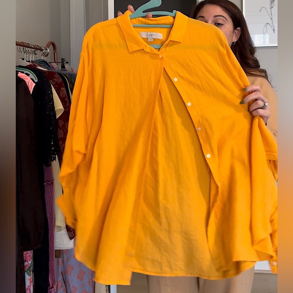 Orange gauze button down